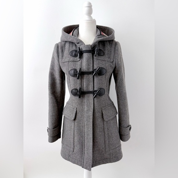 BURBERRY BRIT | Gray Wool Duffle Coat Fitted Toggle Closures Size US 6 - Picture 1 of 12